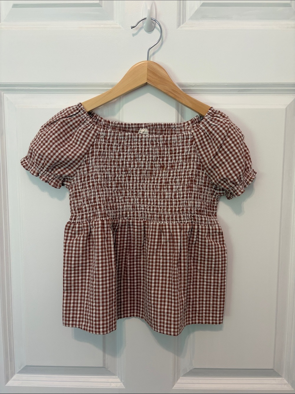 OshKosh B'gosh Brown and White Gingham Smocked Top